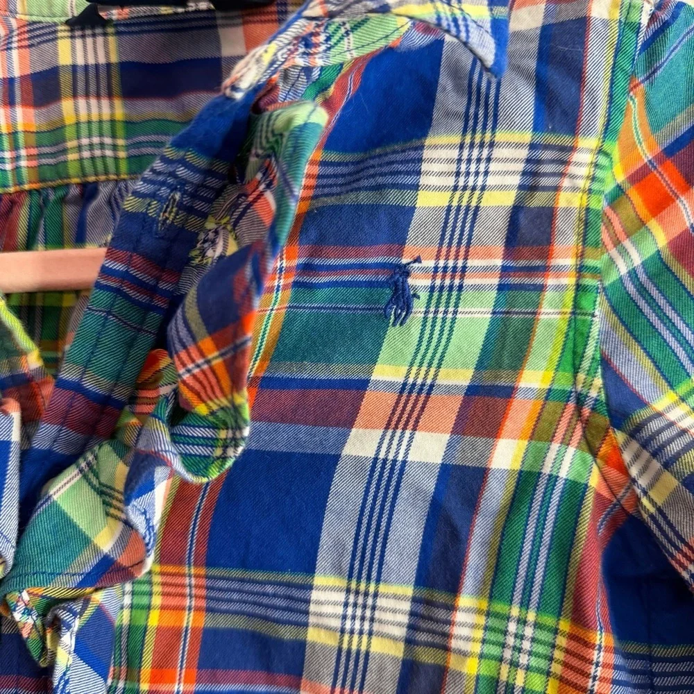 Ralph Lauren Youth Girls Plaid Ruffle-Front Button Up Shirt Size 6x